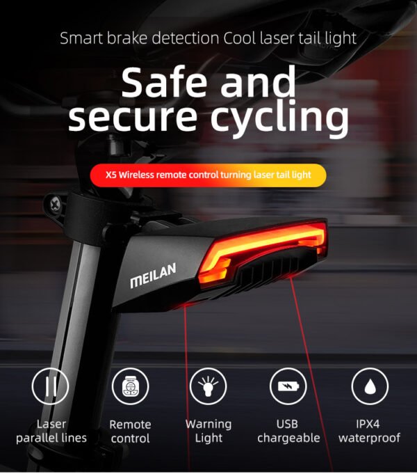 Bicycle Tail Light with Laser Safety | USB Rechargeable Brake Light