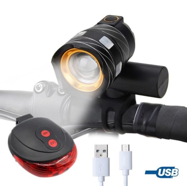 New Bicycle USB Rechargeable Headlight and Taillight Set