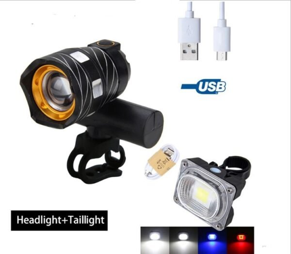 New Bicycle USB Rechargeable Headlight and Taillight Set